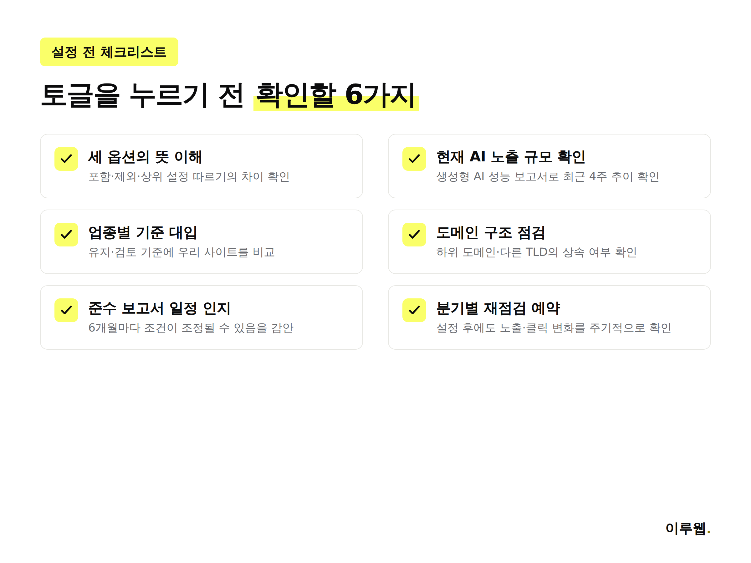 AI 노출 차단 설정 전 확인해야 할 체크리스트를 보여주는 인포그래픽