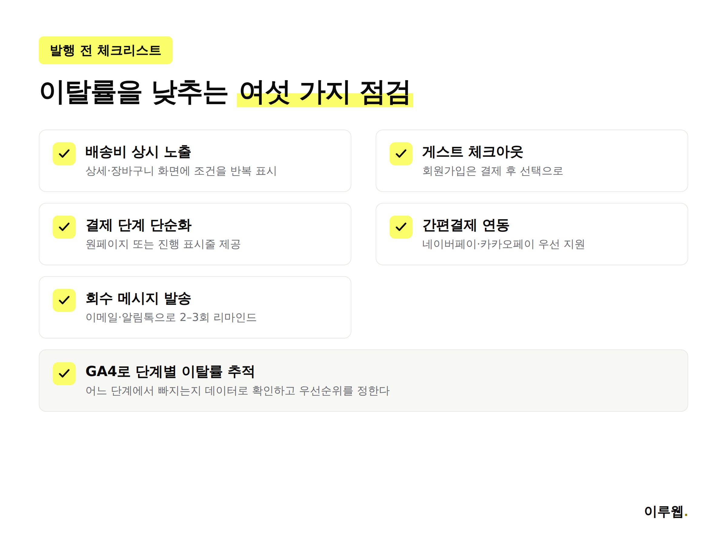 장바구니 이탈률 줄이는 법 체크리스트 인포그래픽