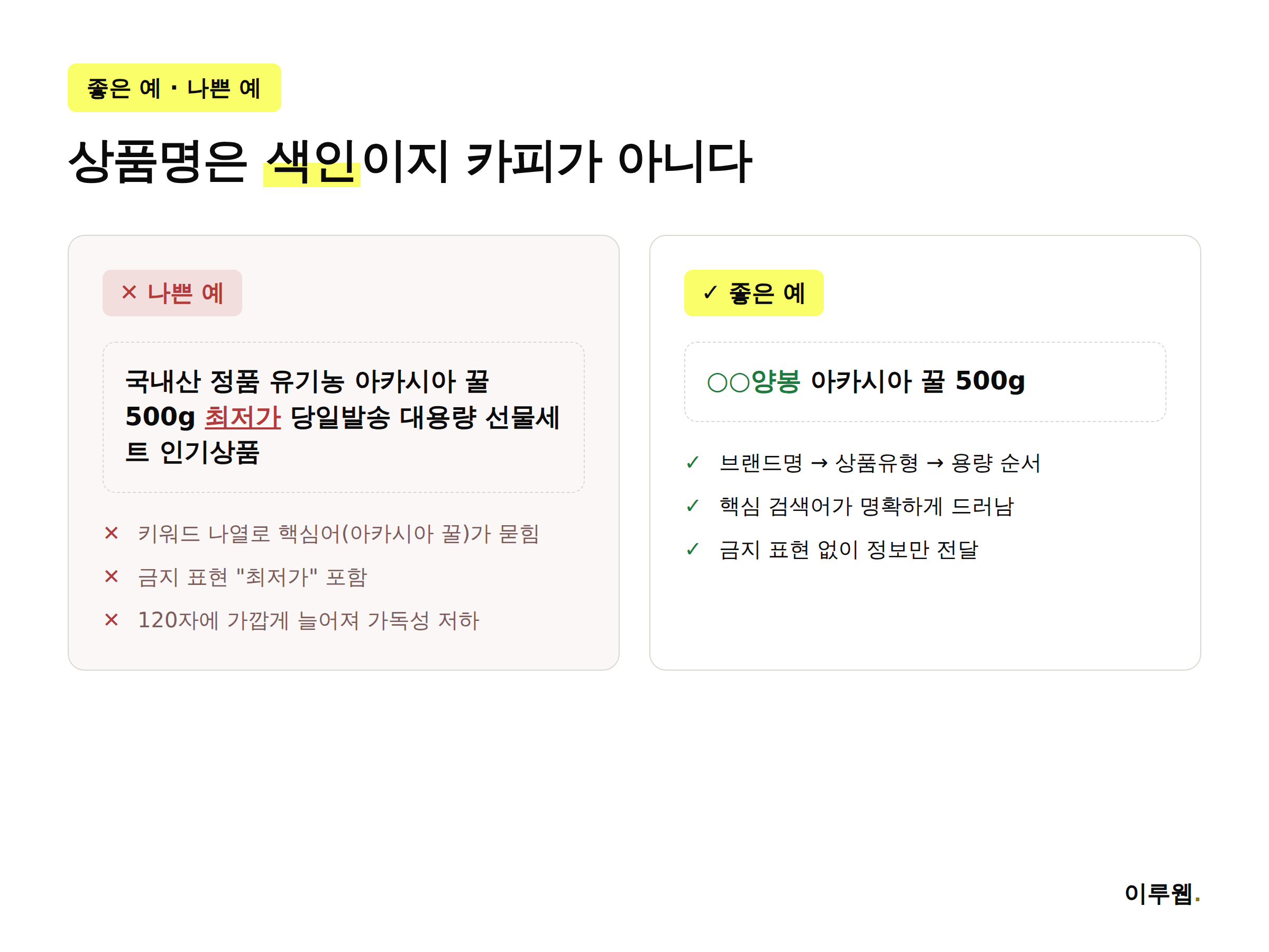쿠팡 상품명 작성 좋은 예와 나쁜 예 비교