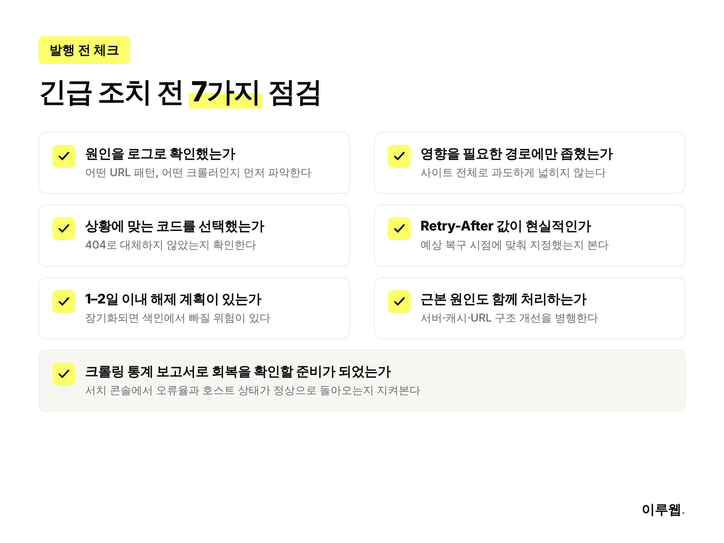 긴급 크롤링 속도 축소 전 점검할 체크리스트 인포그래픽