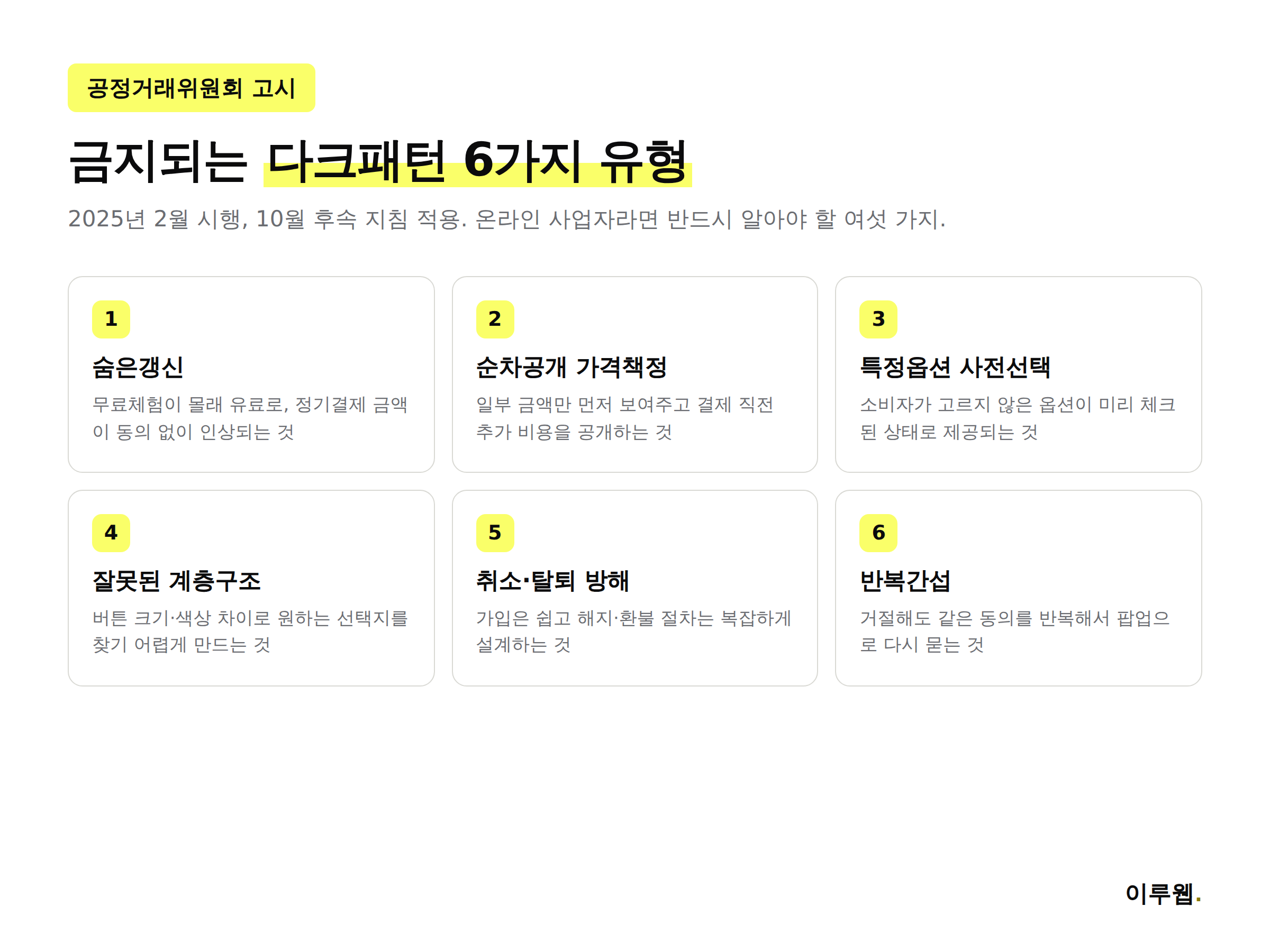 전자상거래법이 규제하는 다크패턴 6가지 유형 정리