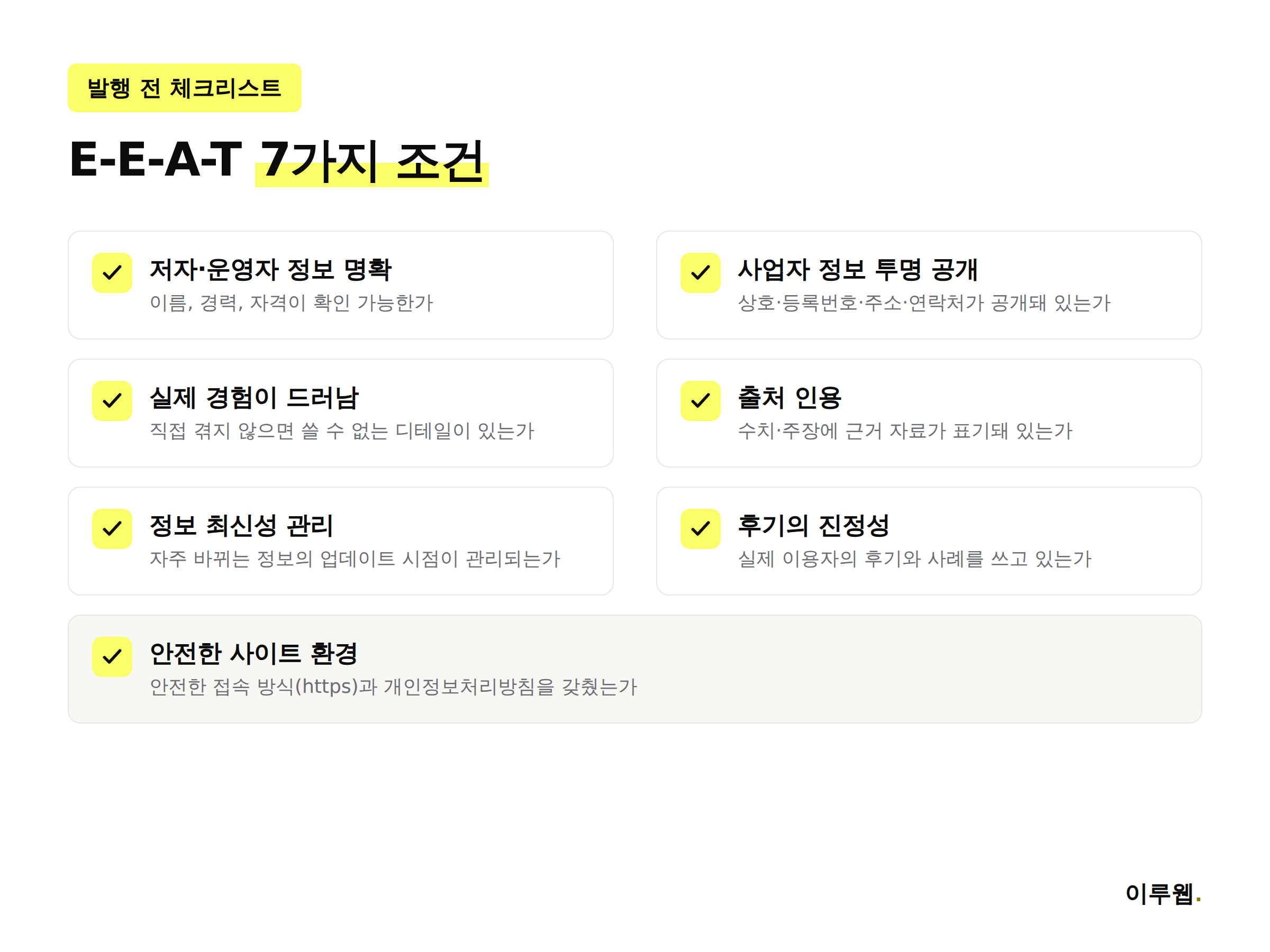E-E-A-T 체크리스트 7가지를 정리한 인포그래픽