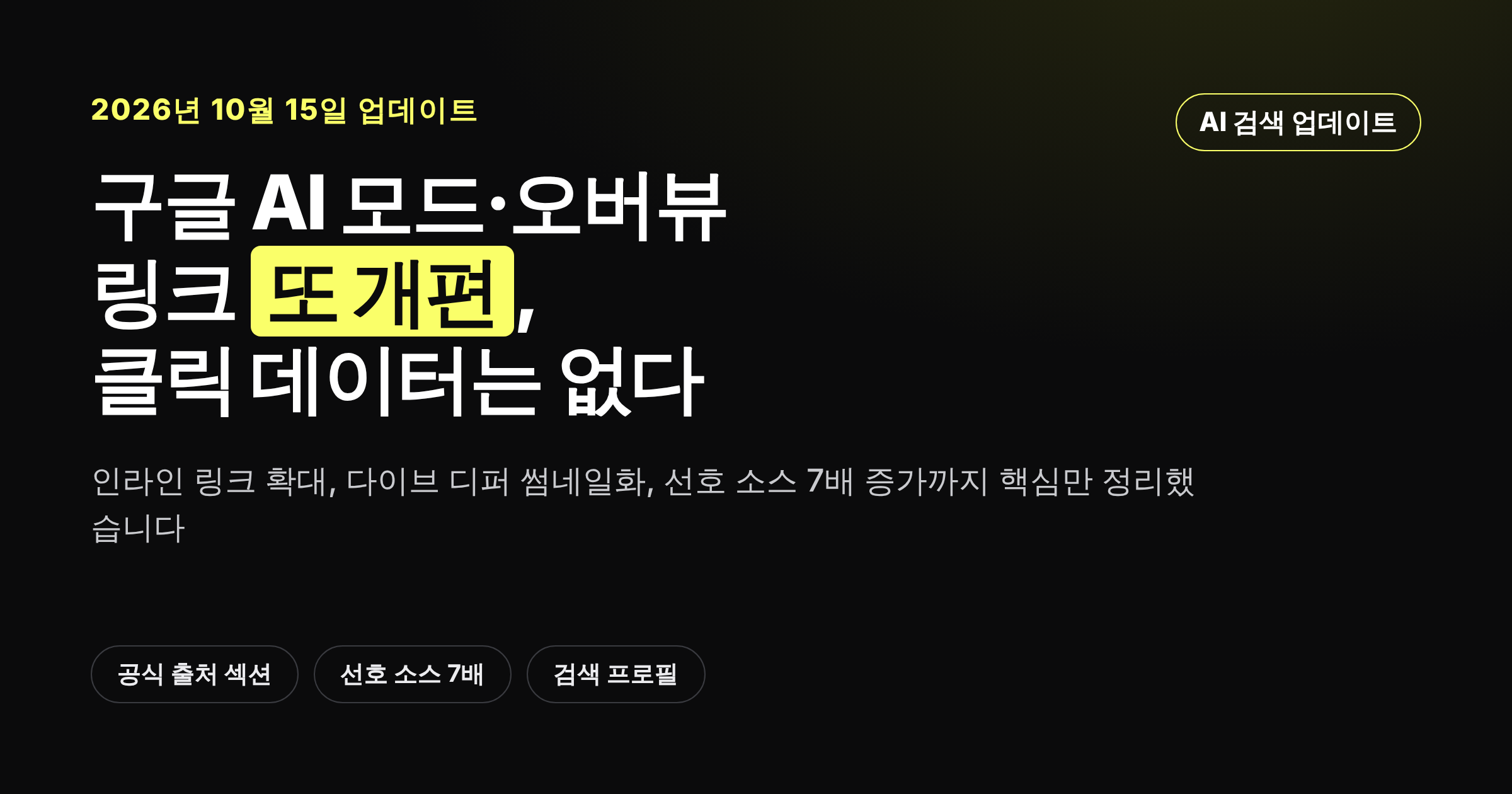 구글 AI 모드·오버뷰 링크 개편 2026년 10월 업데이트를 정리한 카드뉴스 커버