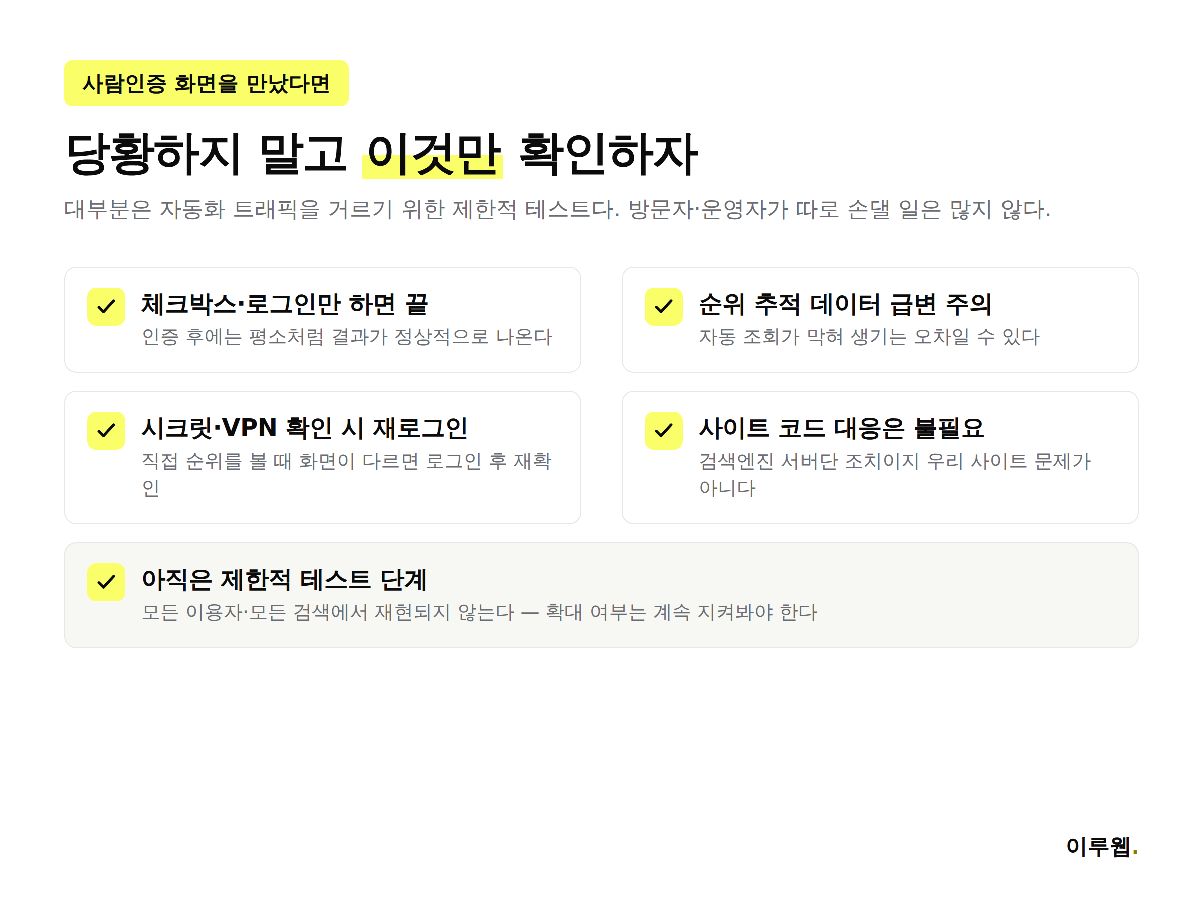 구글·빙 사람인증 화면을 만났을 때 확인할 점을 정리한 체크리스트 인포그래픽