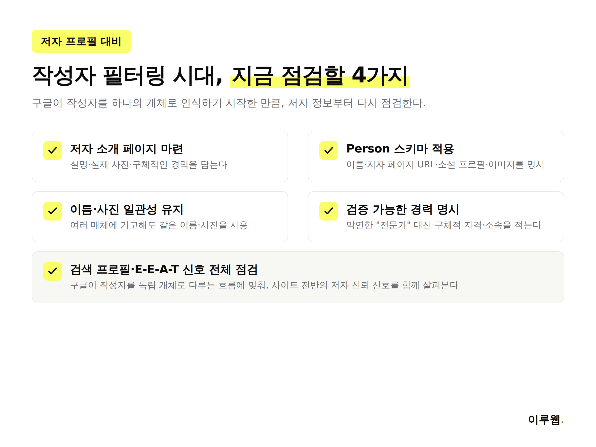 구글 디스커버 작성자 인식 대비 저자 프로필 점검 체크리스트