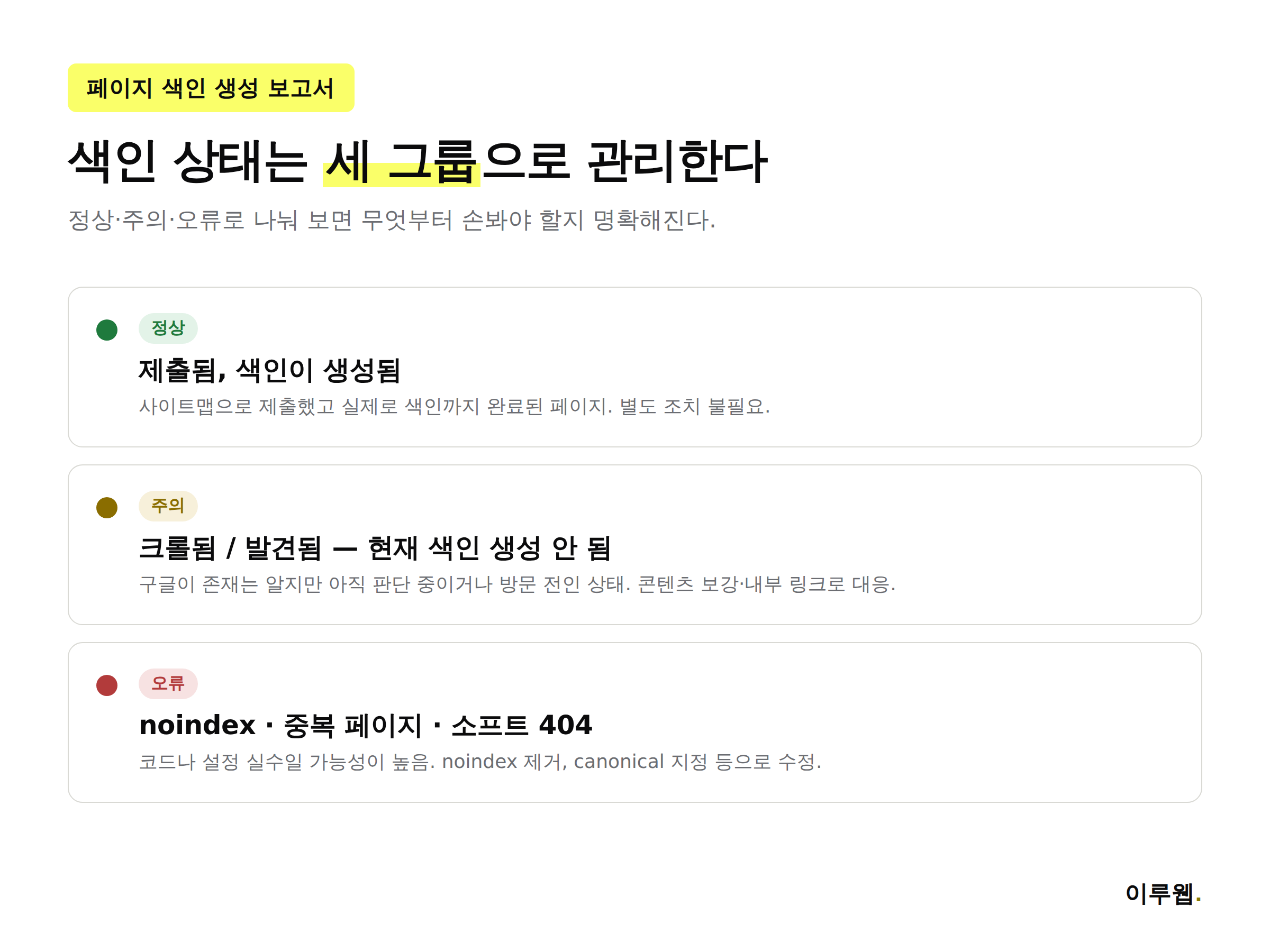 구글 서치 콘솔 페이지 색인 상태 4가지 분류