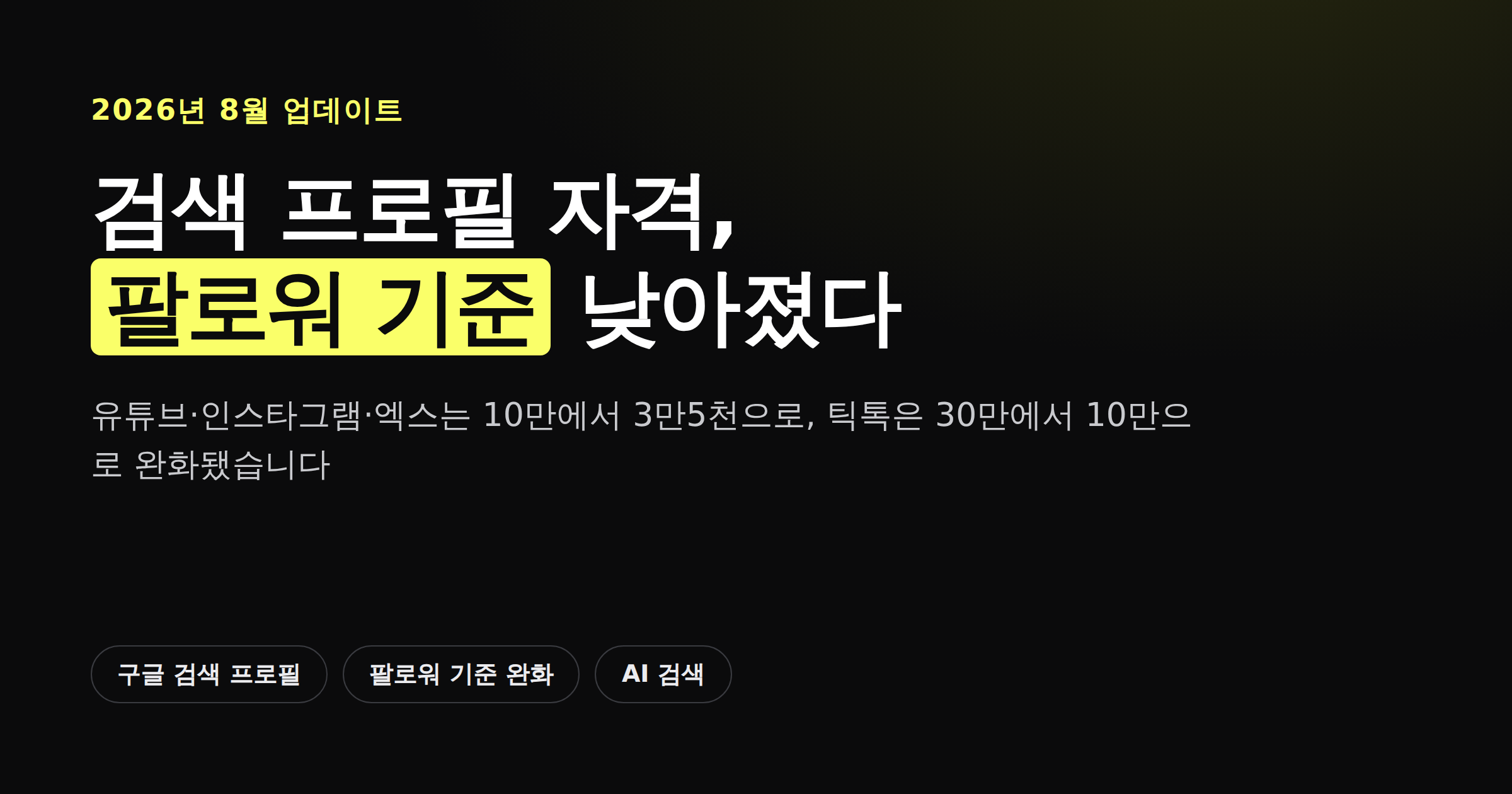 구글 검색 프로필 팔로워 기준이 완화됐음을 보여주는 카드뉴스 이미지