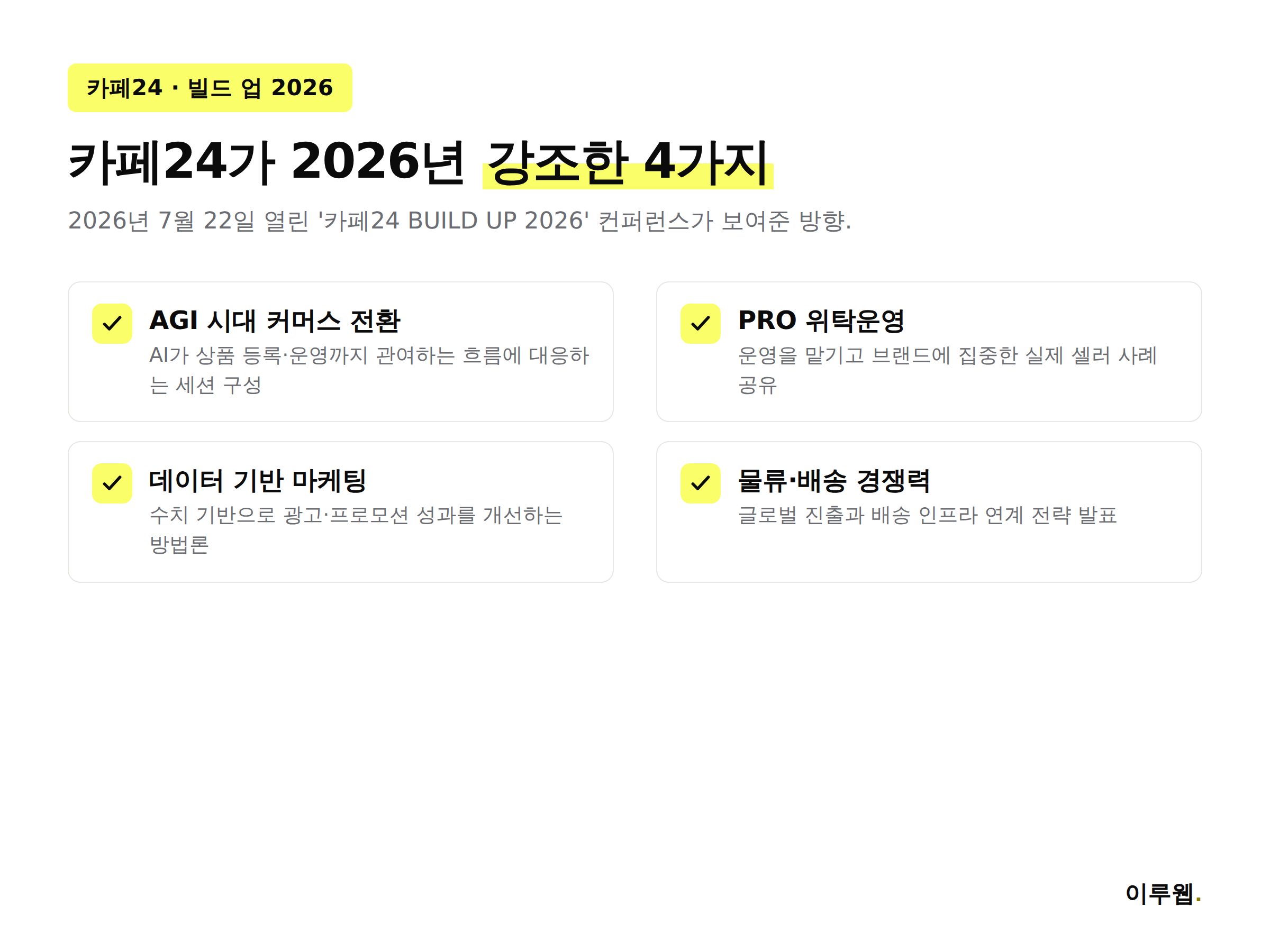 카페24 빌드 업 2026 컨퍼런스 핵심 발표 4가지 인포그래픽