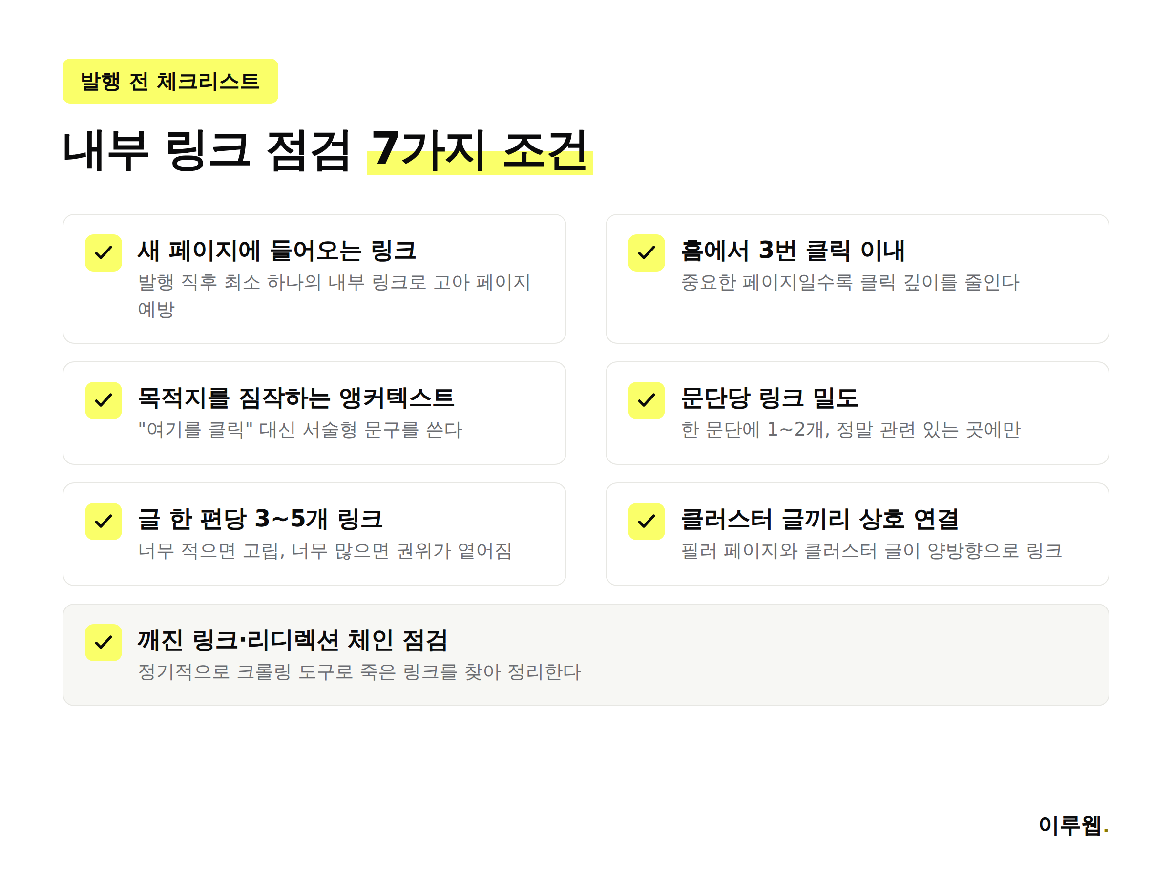 내부 링크 점검을 위한 7가지 체크리스트 인포그래픽