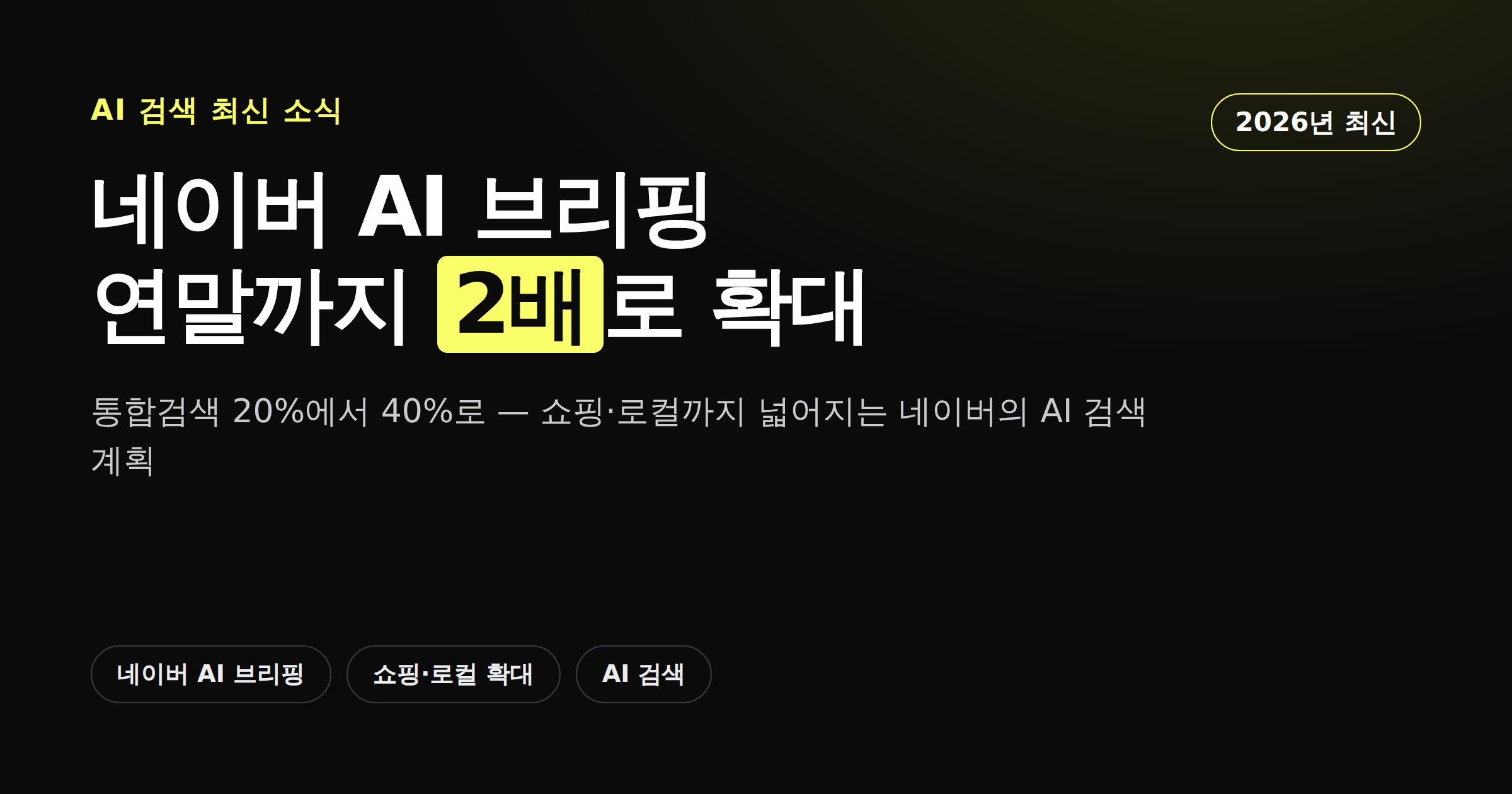 네이버 AI 브리핑이 연말까지 통합검색 20%에서 40%로 확대된다는 내용의 카드뉴스 커버