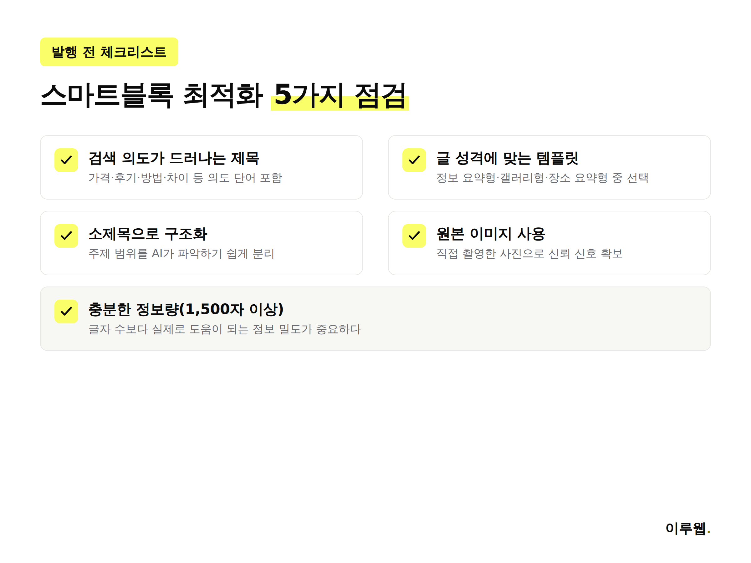 네이버 스마트블록 최적화 체크리스트 인포그래픽