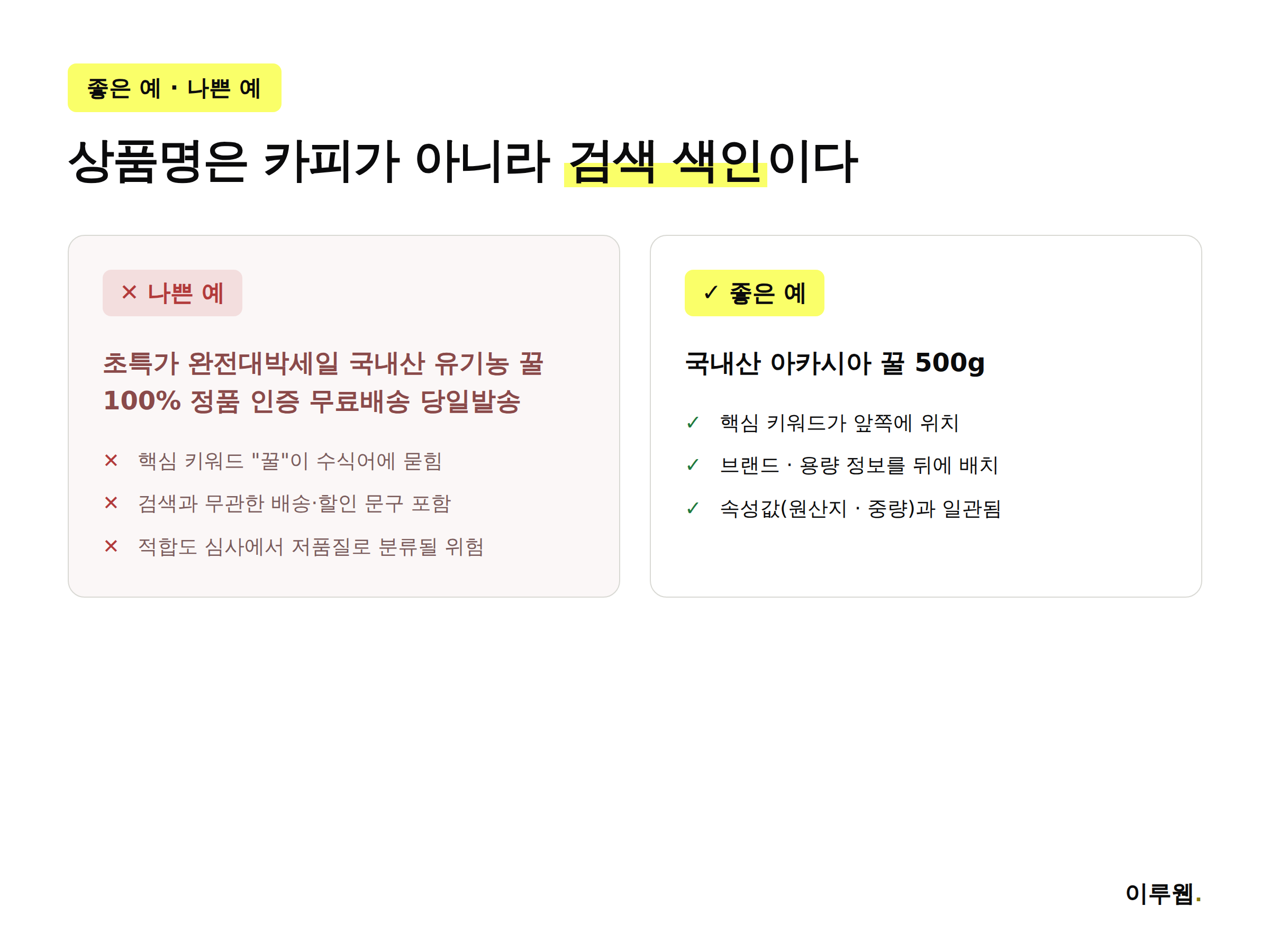 네이버 스마트스토어 상품명 좋은 예와 나쁜 예 비교