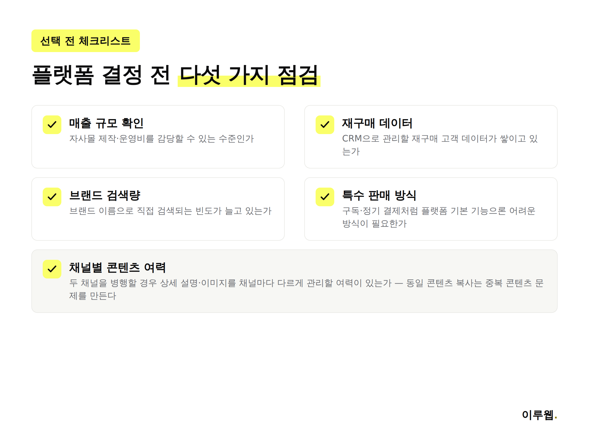 스마트스토어 자사몰 선택 전 체크리스트 인포그래픽