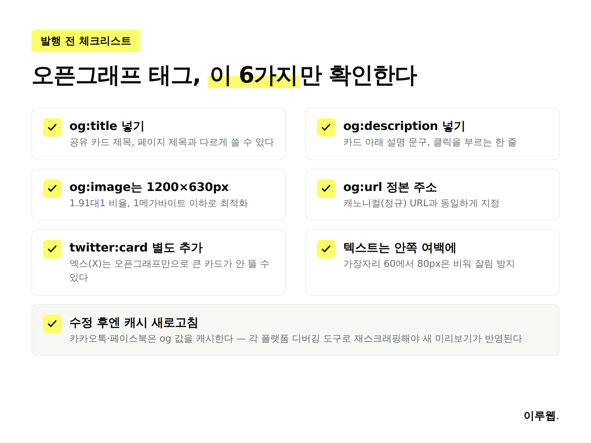 오픈그래프 태그 필수 항목과 이미지 규격 체크리스트