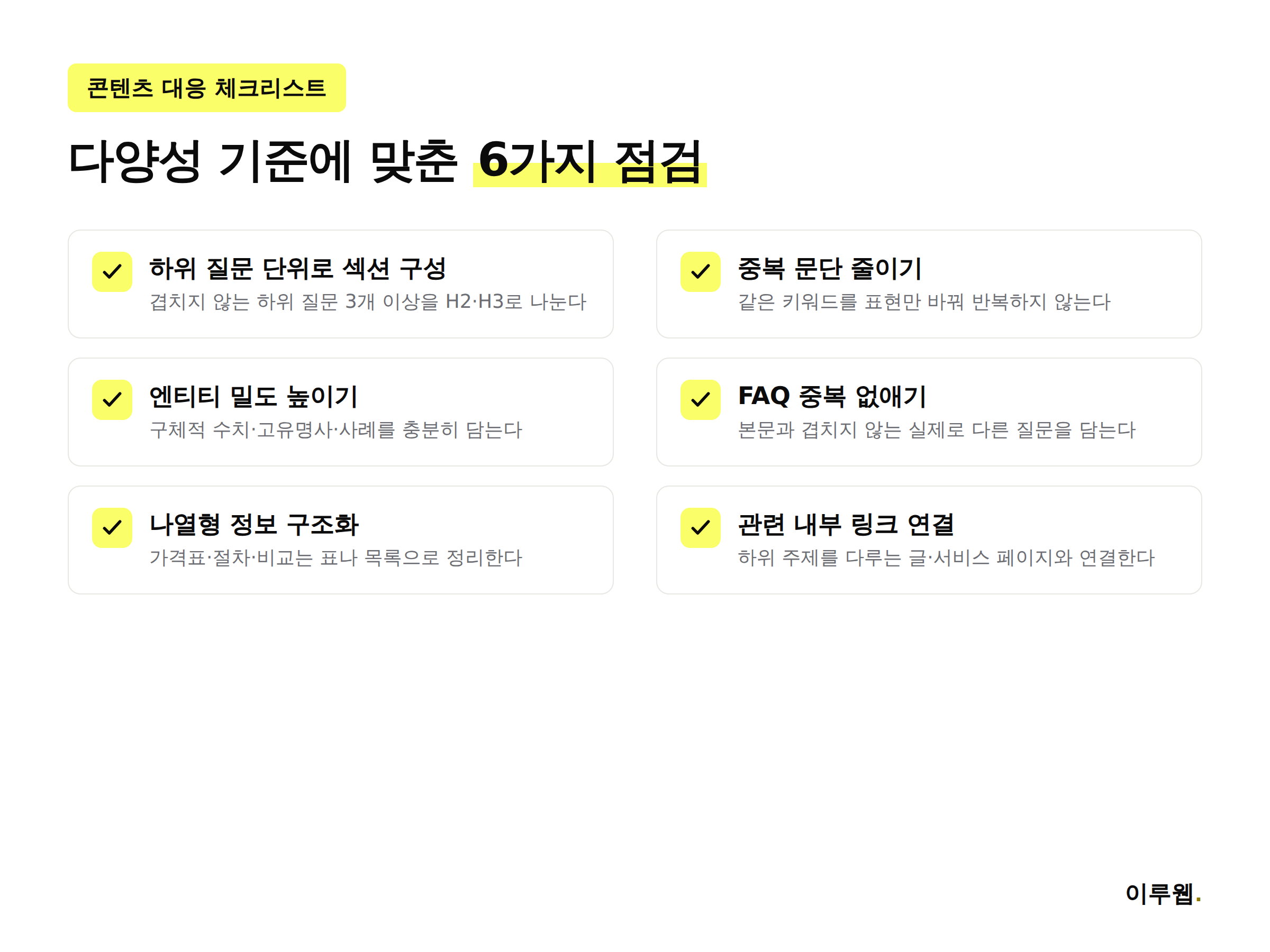 쿼리 팬아웃 대응을 위해 콘텐츠 제작자가 점검할 체크리스트 인포그래픽
