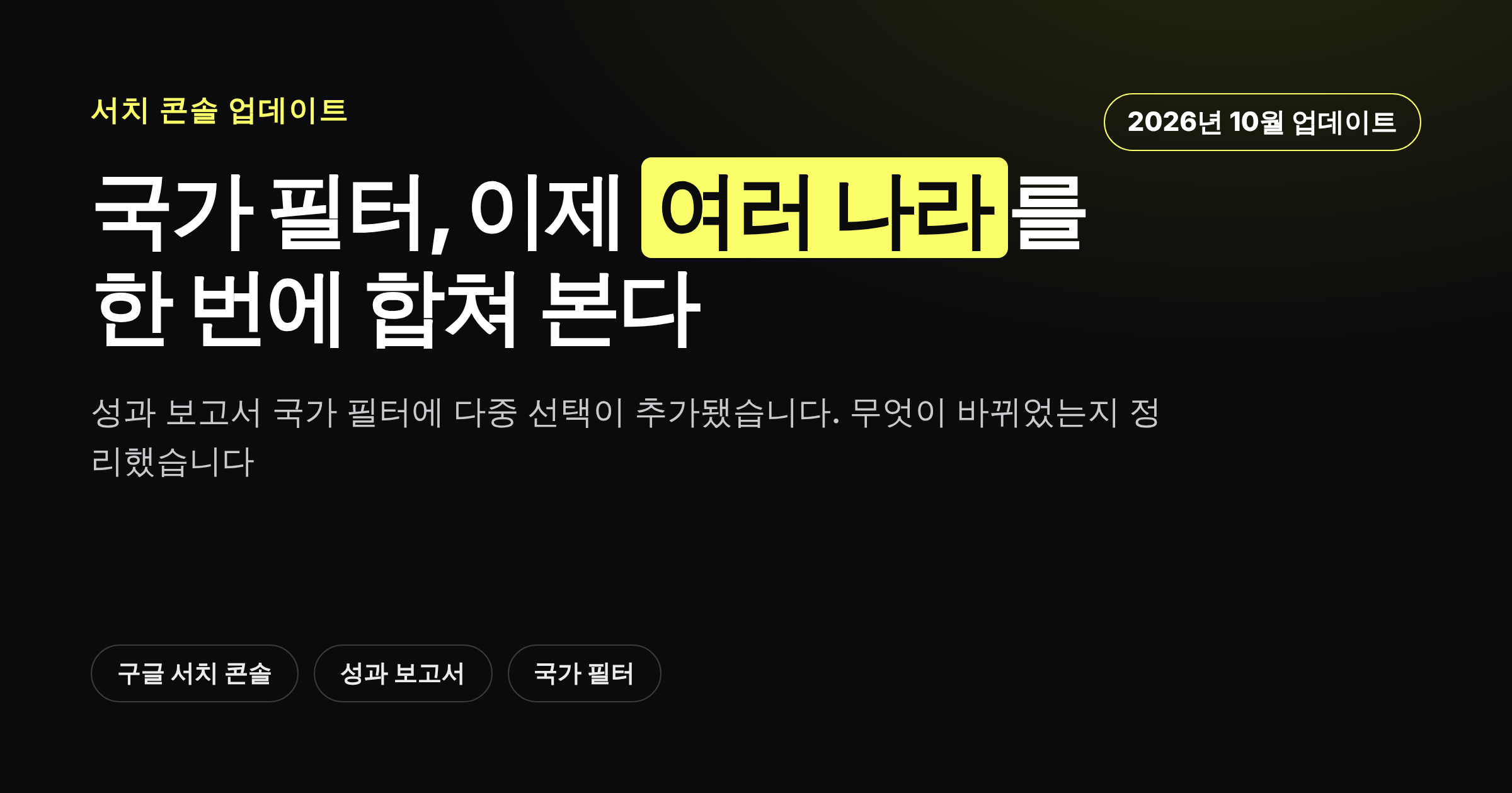 구글 서치 콘솔 성과 보고서 국가 필터 다중 선택 기능