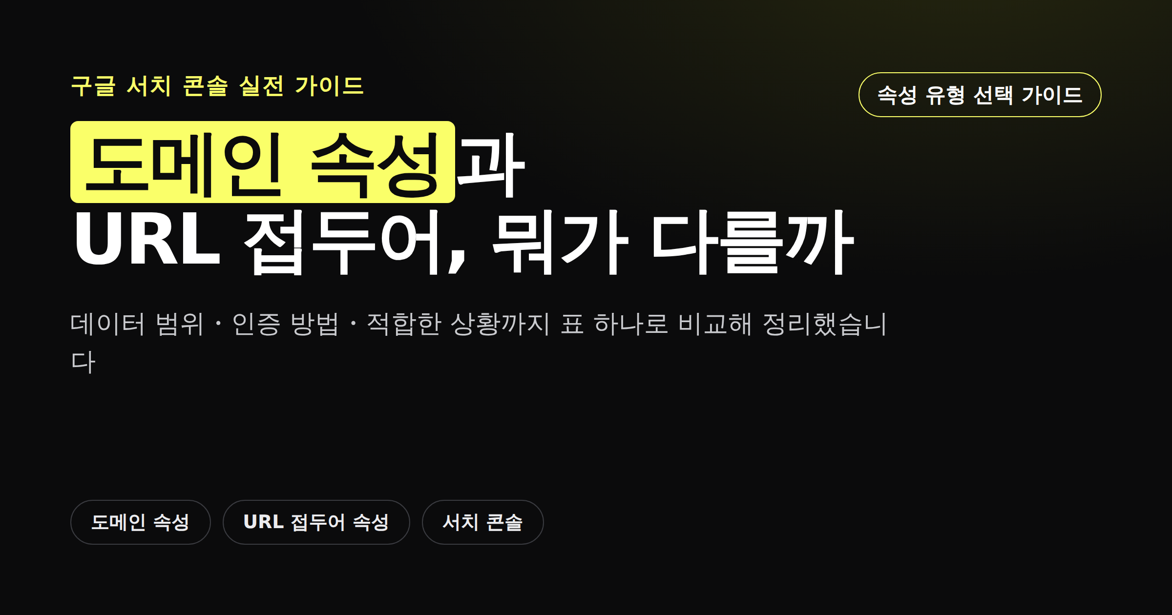 구글 서치 콘솔 도메인 속성과 URL 접두어 속성의 차이를 정리한 카드뉴스 커버