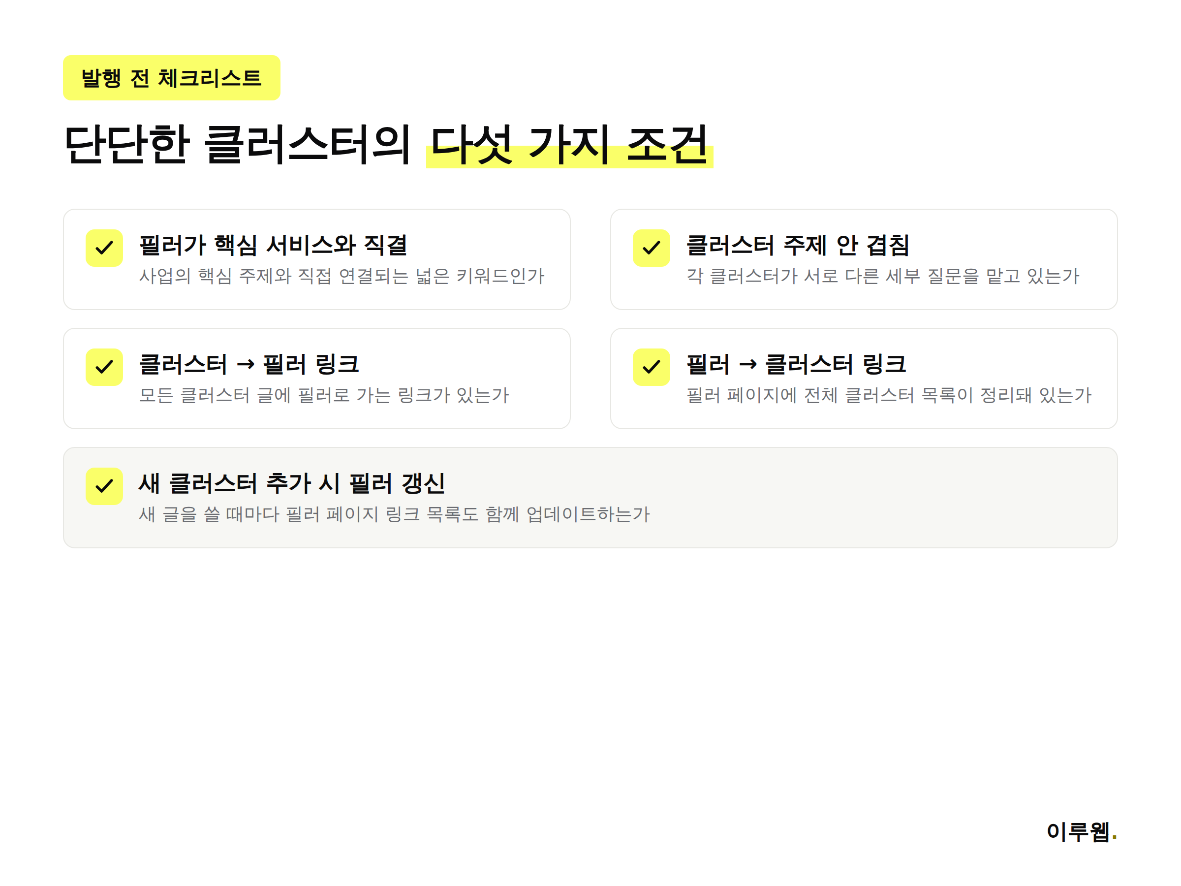 토픽 클러스터 설계 전 점검하는 체크리스트 이미지