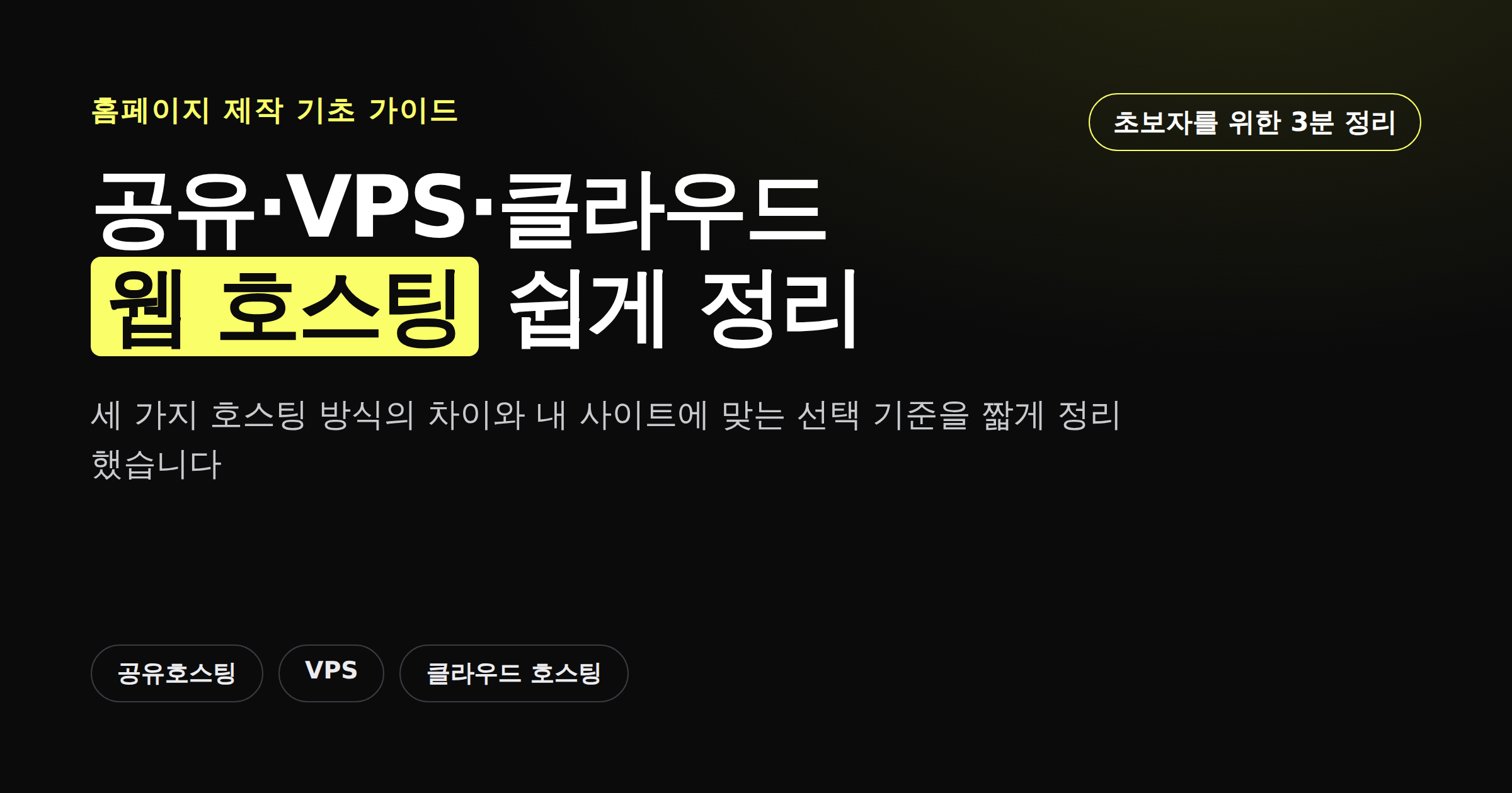 공유호스팅, VPS, 클라우드 호스팅 세 방식을 비교하는 카드뉴스 이미지