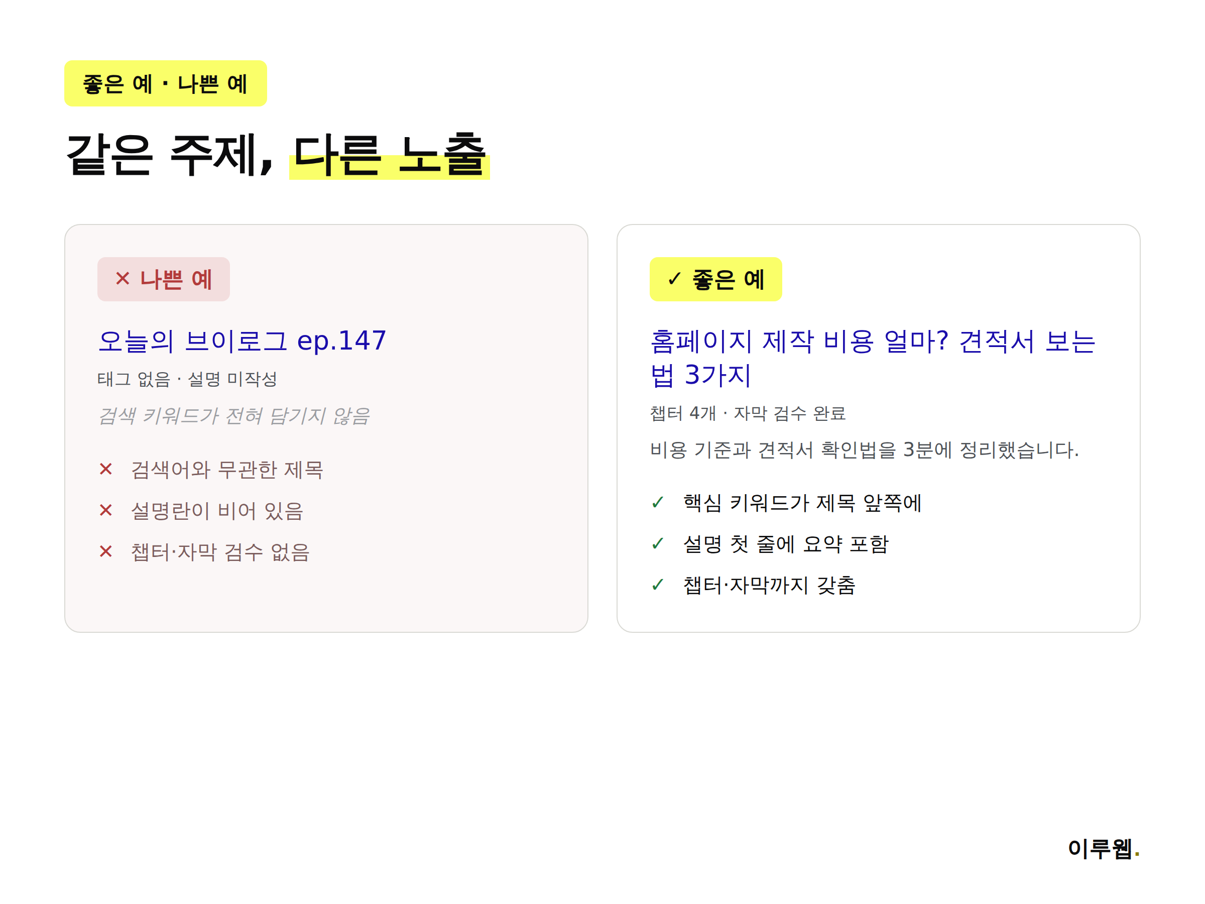 유튜브 제목 나쁜 예와 좋은 예 비교 인포그래픽